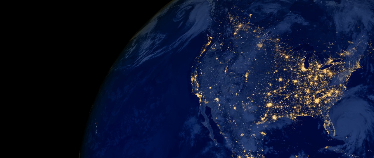 USA cities lights during night as it looks like from space, with north america. Elements of this image are furnished by NASA